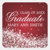 卒業エレガント波きらめく赤 スクエアシール (正面)