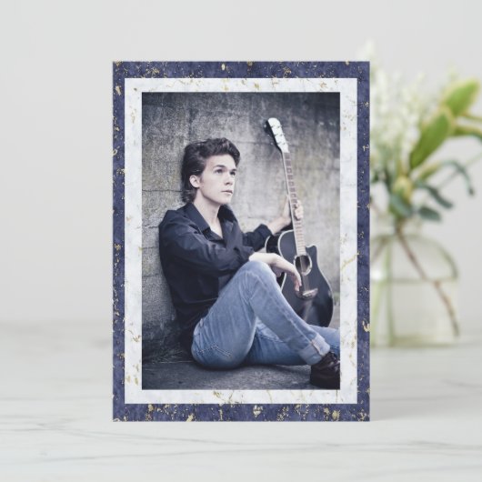 卒業エレガント用青白大理石と写真 案内状 (スタンド正面)