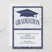 卒業エレガント用青白大理石と写真 案内状 (裏面)