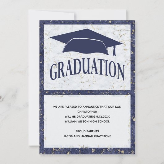 卒業エレガント用青白大理石と写真 案内状 (裏面)