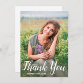 卒業エレガント白スクリプト写真 サンキューカード (正面/裏面)