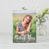 卒業エレガント白スクリプト写真 サンキューカード (スタンド正面)