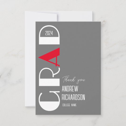 卒業エレガント白赤デザイン サンキューカード (正面)