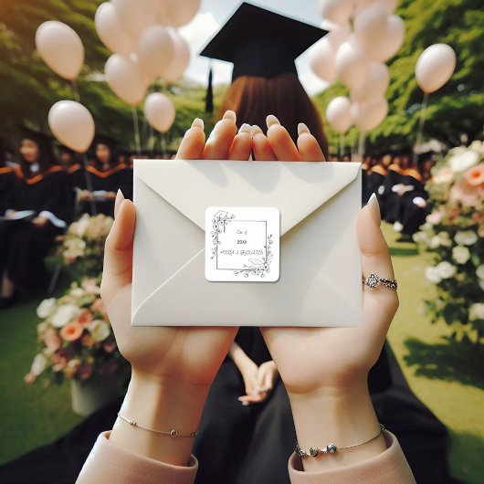 卒業エレガント白黒フローラ縁ど スクエアシール