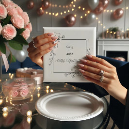 卒業エレガント白黒フローラ縁ど スタンダードカクテルナプキン