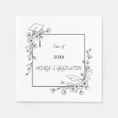 卒業エレガント白黒フローラ縁ど スタンダードカクテルナプキン (正面)