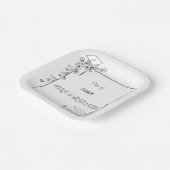 卒業エレガント白黒フローラ縁ど ペーパープレート (傾斜あり)