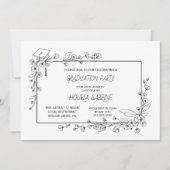 卒業エレガント白黒フローラ縁ど 招待状 (正面)