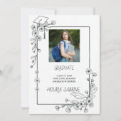 卒業エレガント白黒フローラ縁ど 案内状 (正面)