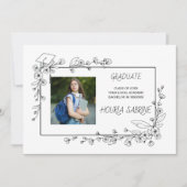 卒業エレガント白黒フローラ縁ど 案内状 (正面)