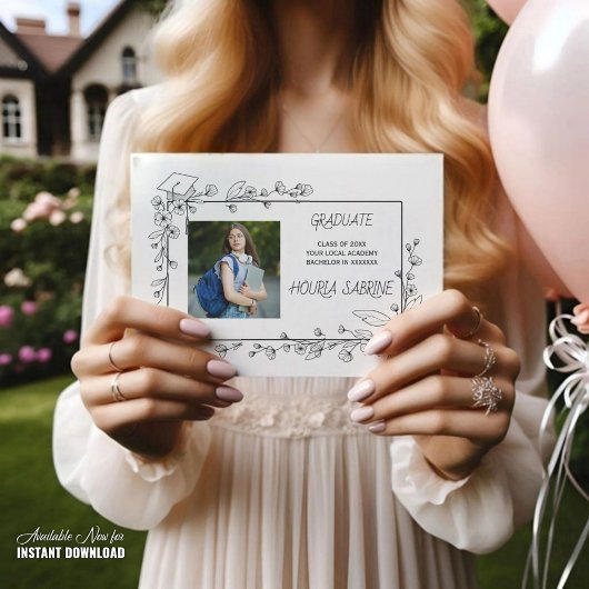 卒業エレガント白黒フローラ縁ど 案内状