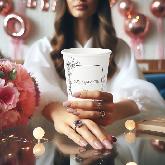 卒業エレガント白黒フローラ縁ど 紙コップ