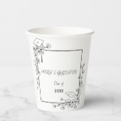 卒業エレガント白黒フローラ縁ど 紙コップ (正面)