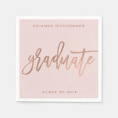 卒業エレガント者 | 赤面ピンクおよびフェイクバラ金ゴールド スタンダードカクテルナプキン (正面)