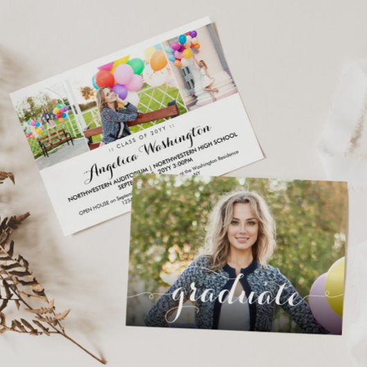 卒業エレガント記モダン録4写真卒業 案内状