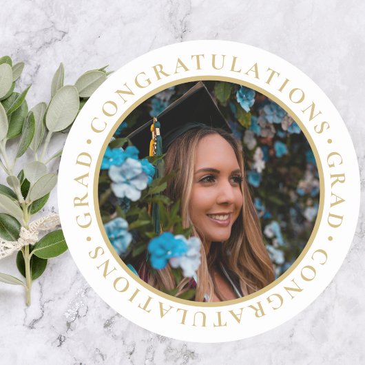 卒業エレガント金ゴールドカスタム写真 ラウンドシール