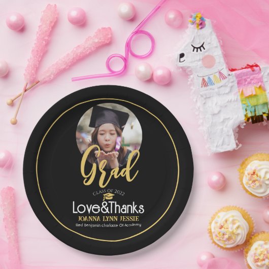 卒業エレガント金ゴールドキャップ感謝していスクリプト写真 ペーパープレート (パーティー)