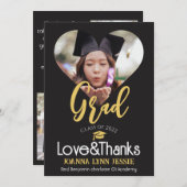 卒業エレガント金ゴールドキャップ感謝していスクリプト写真Th サンキューカード (正面/裏面)