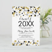 卒業エレガント金ゴールドシルバーグリッタースター 招待状 (スタンド正面)