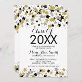 卒業エレガント金ゴールドシルバーグリッタースター 招待状 (正面/裏面)