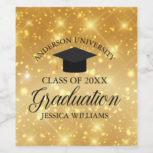 卒業エレガント金ゴールドスパークルカスタムー卒業生 ワインラベル (シングルラベル)