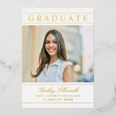 卒業エレガント金ゴールド写真卒業パーティー 箔招待状 (正面)