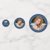 卒業エレガント青金ゴールド写真パーソナライズされた コンフェッティ (正面)