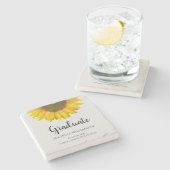 卒業エレガント黄色ひまわり卒業グレー ストーンコースター (横)