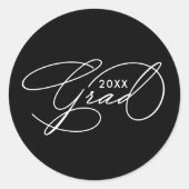 卒業エレガント黒のスクリプト ラウンドシール (正面)