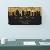 卒業エレガント黒金ゴールド滴下グリッター 横断幕 (トレードショー)