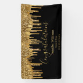 卒業エレガント黒金ゴールド滴下グリッター 横断幕 (縦)