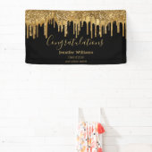 卒業エレガント黒金ゴールド滴下グリッター 横断幕 (インサイチュ)