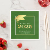 卒業エレガント2025グリーン金属金ゴールド スタンダードランチョンナプキン (インサイチュ)