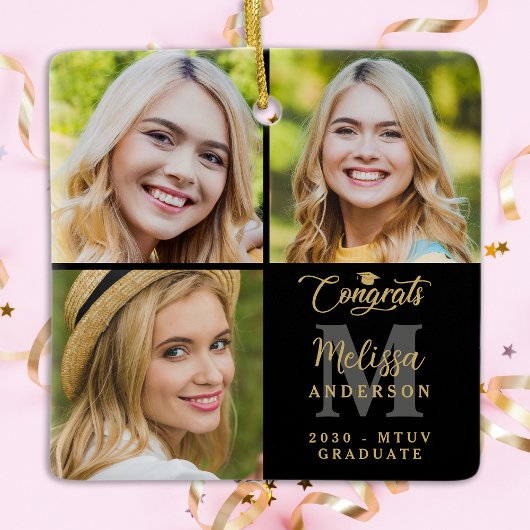 卒業エレガント3パーソナライズされた枚のコラージュ セラミックオーナメント
