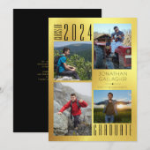 卒業エレガント4フォトメタリックフェイク金ゴールド 案内状 (正面/裏面)