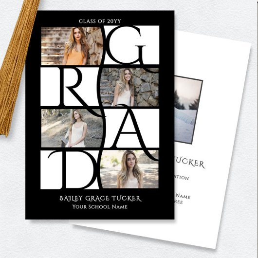 卒業エレガント5 – 写真白黒 案内状