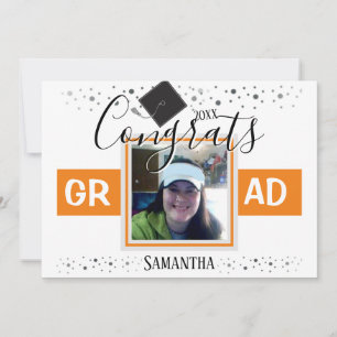 卒業オレンジス独身のクエア写真招待状 招待状