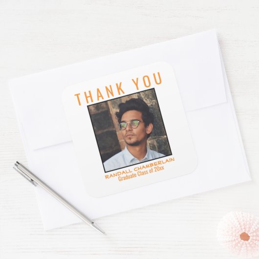 卒業オレンジブラックの写真カスタムありがとう スクエアシール (封筒)