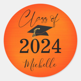 卒業オレンジブラックキャップスクリプフェイクト金属 ラウンドシール