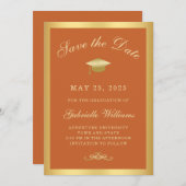 卒業オレンジ色の金ゴールドフレーム日付の保存 案内状 (正面/裏面)