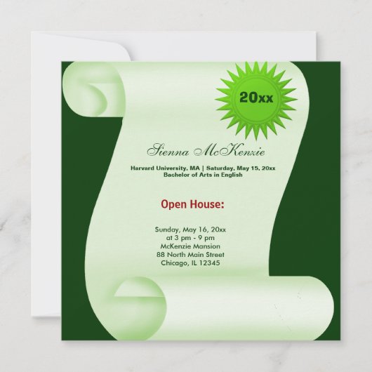 卒業オープンハウス（グリーン） 案内状 (正面)