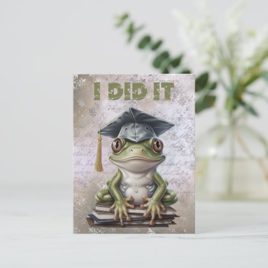 卒業カエルの水色 ポストカード (スタンド正面)