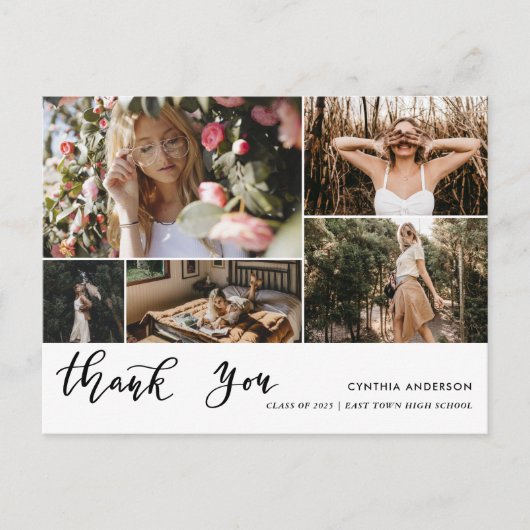卒業カジュアル感謝Script Photo Collage ポストカード (正面)