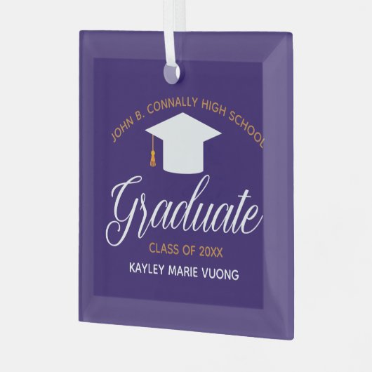 卒業カスタムグリーン金ゴールド卒業式クリスマス ガラスオーナメント (正面左)