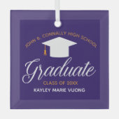 卒業カスタムグリーン金ゴールド卒業式クリスマス ガラスオーナメント (正面)