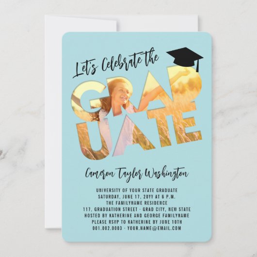 卒業カッコいい切り出し写真モダン卒業会 招待状 (正面)