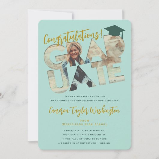 卒業カッコいい切り出し写真モダン卒業会 招待状 (正面)