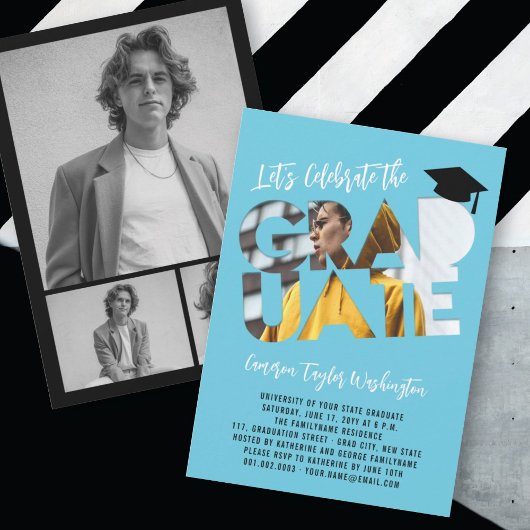 卒業カッコいい切り出し写真モダン卒業会 招待状