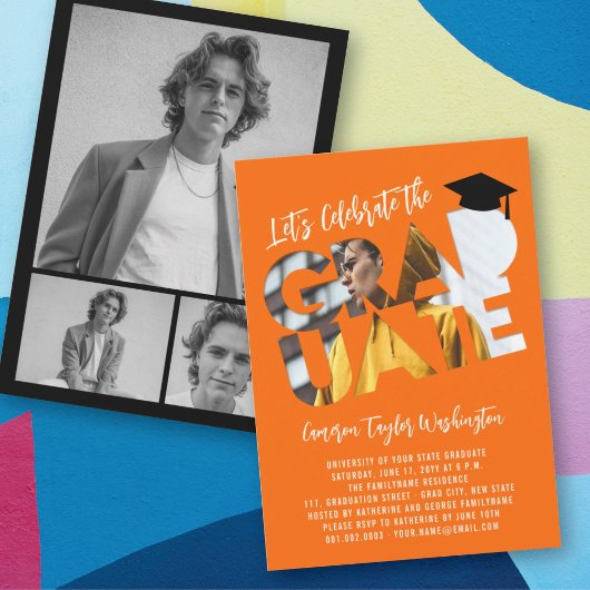 卒業カッコいい切り出し写真モダン卒業会 招待状