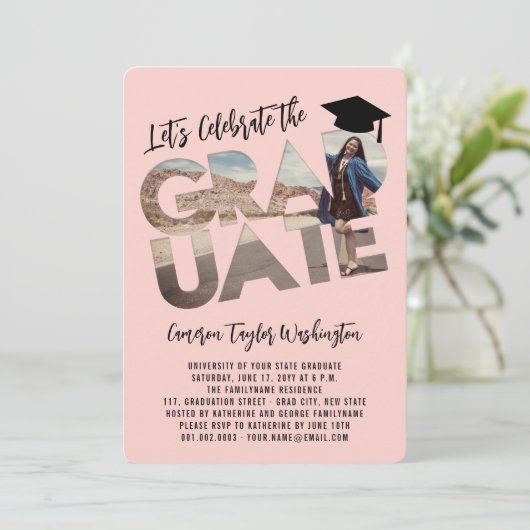 卒業カッコいい切り出し写真モダン卒業会 招待状 (スタンド正面)